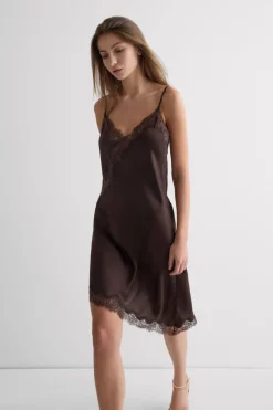 Asymmetric Slip in Viscose Satin with Lace