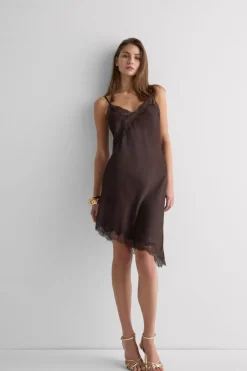 Asymmetric Slip in Viscose Satin with Lace