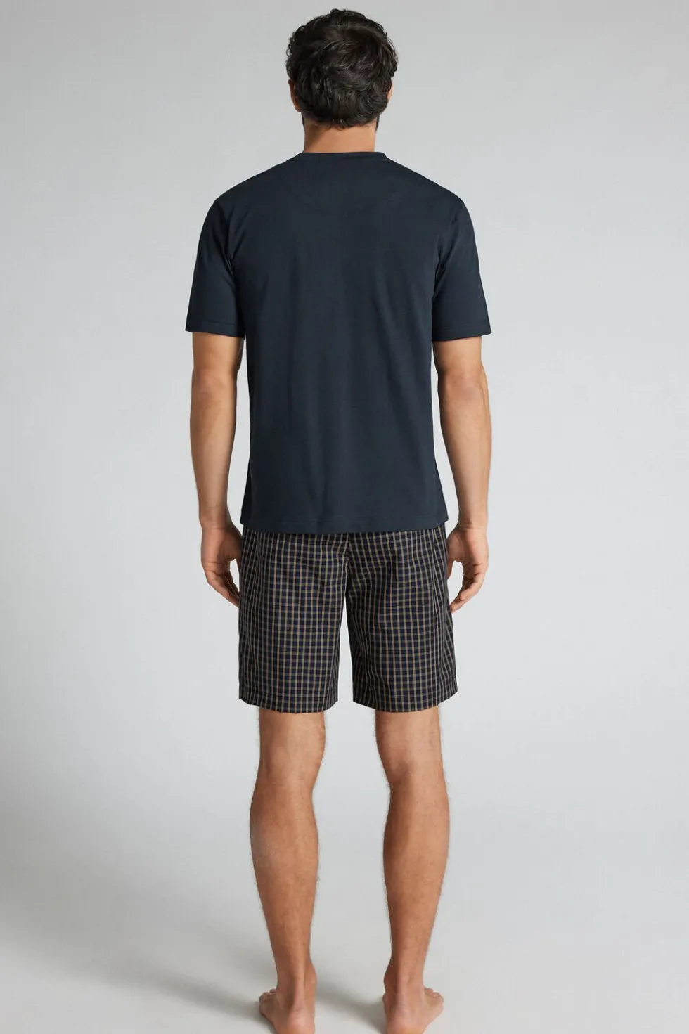 Blue and Cream Check Print Cloth and Cotton Short Pajamas