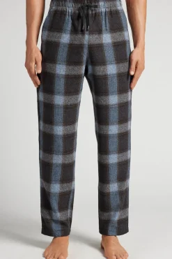 Blue Check Print Full Length Knit Pants