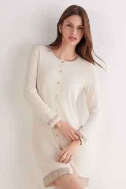 Button-Front Lace Detail Nightdress