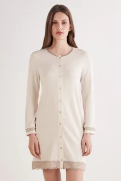 Button-Front Lace Detail Nightdress