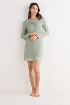 Button-Front Lace Detail Nightdress