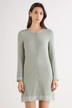 Button-Front Lace Detail Nightdress