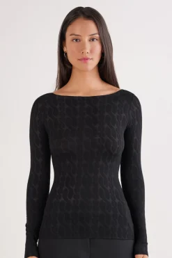 Cable Knit Bateau Neck Top in Ultralight with Cashmere