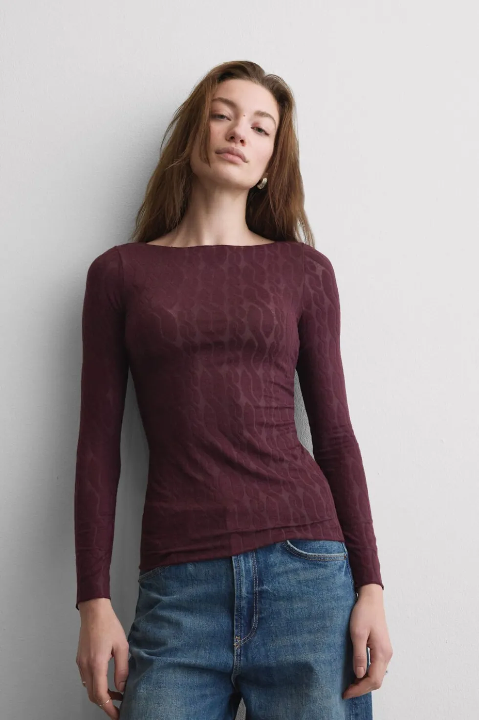 Cable Knit Bateau Neck Top in Ultralight with Cashmere
