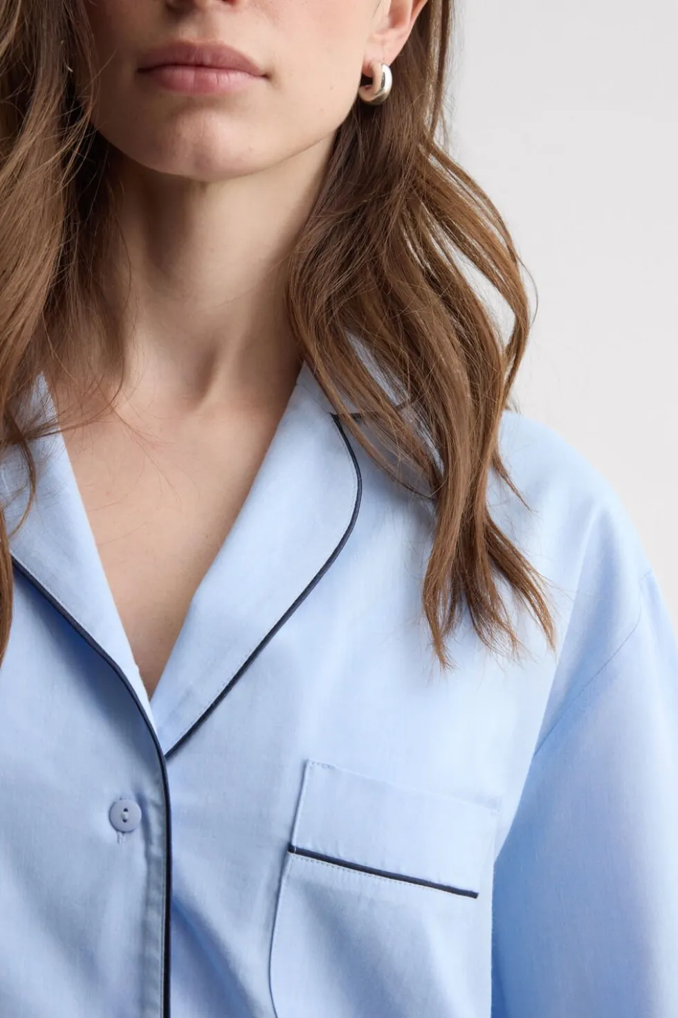 Chambray NI Full Length Pajamas in Cotton and Modal