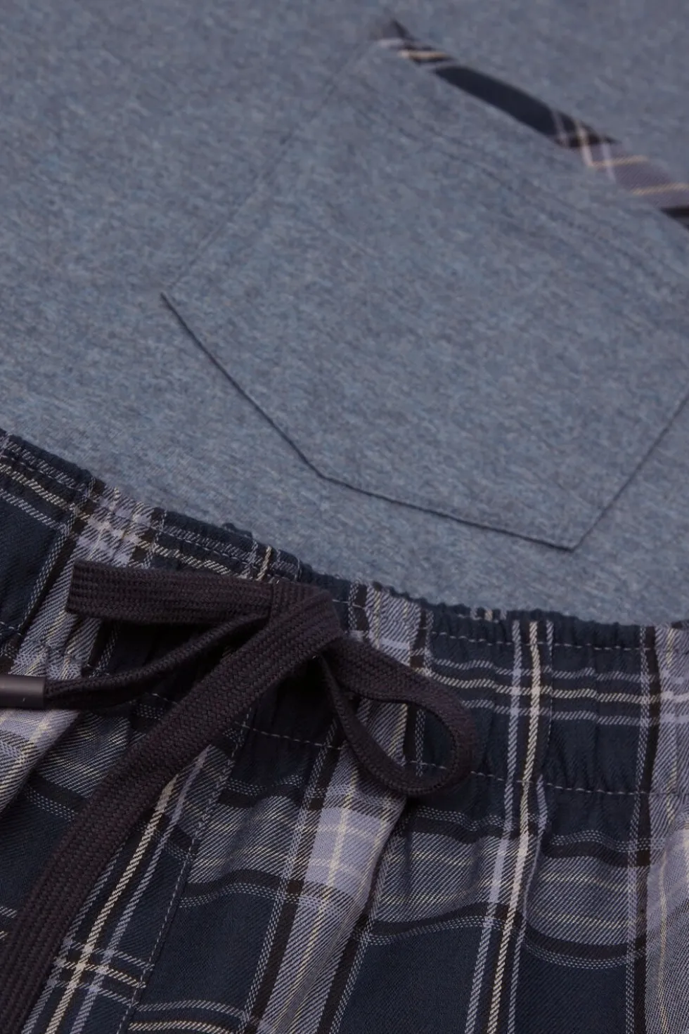 Check Print Denim Cloth and Cotton Short Pajamas