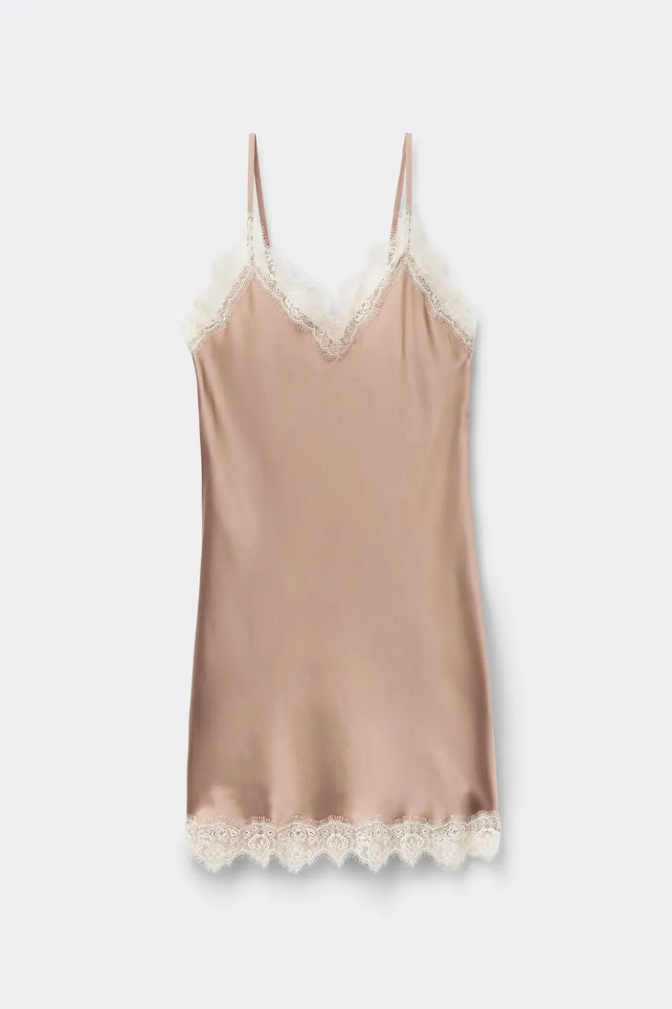 Contrast Lace Trim Silk Chemise