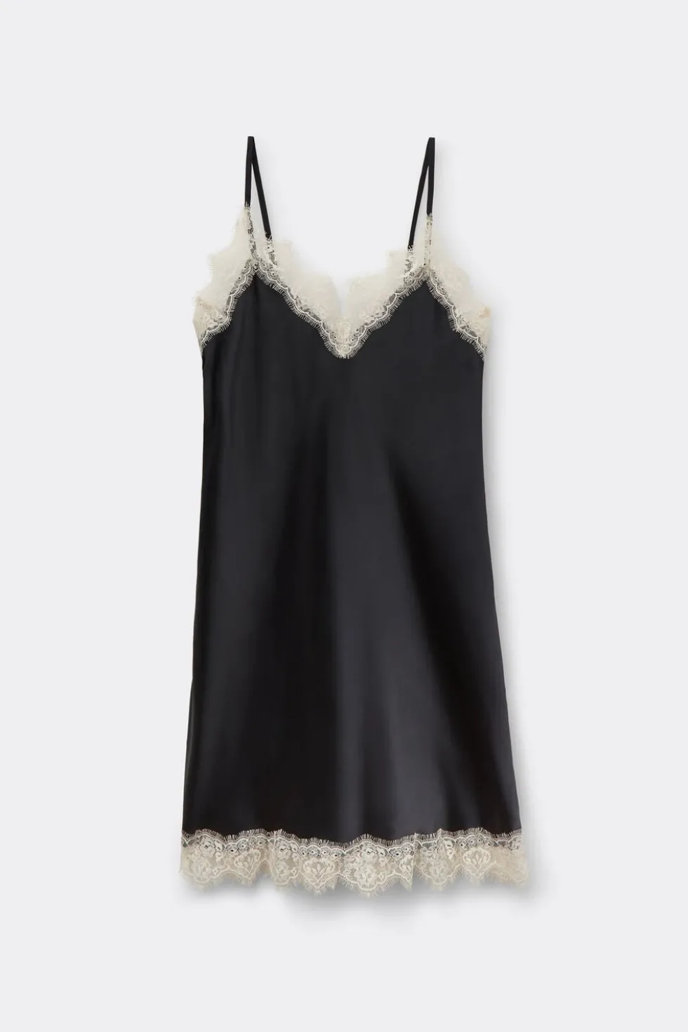 Contrast Lace Trim Silk Chemise