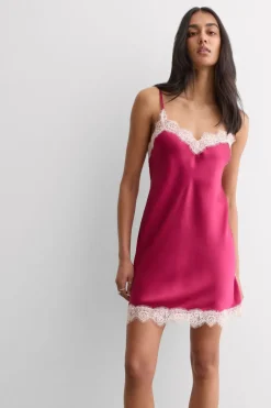 Contrast Lace Trim Silk Chemise