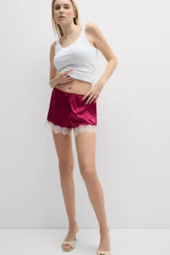 Contrast Lace Trim Silk Shorts