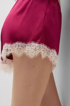Contrast Lace Trim Silk Shorts