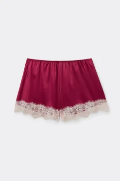 Contrast Lace Trim Silk Shorts