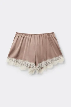 Contrast Lace Trim Silk Shorts
