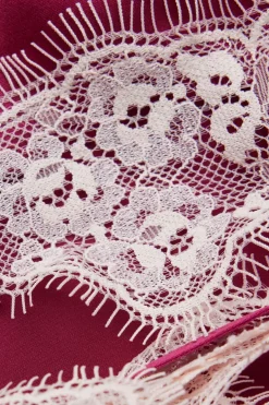 Contrast Lace Trim Silk Top