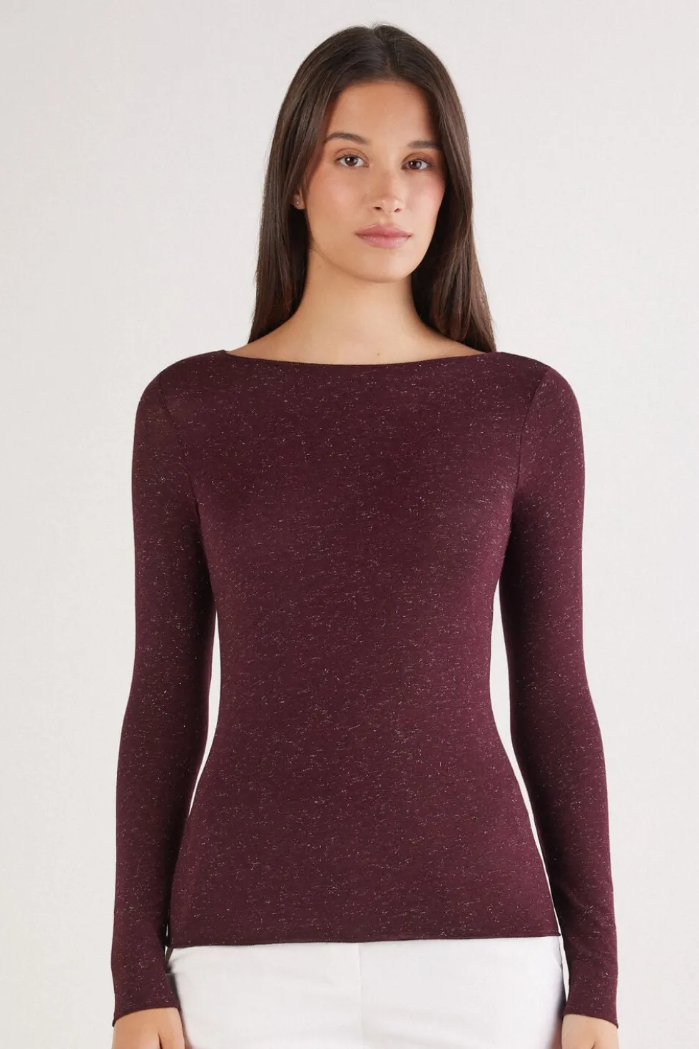 Crewneck Top in Modal Light with Cashmere Lamé