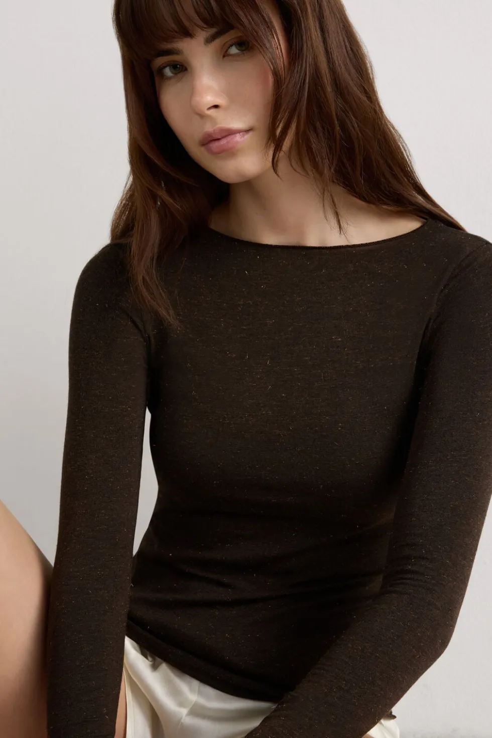 Crewneck Top in Modal Light with Cashmere Lamé