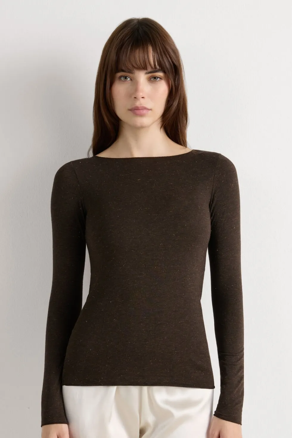 Crewneck Top in Modal Light with Cashmere Lamé