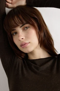 Crewneck Top in Modal Light with Cashmere Lamé