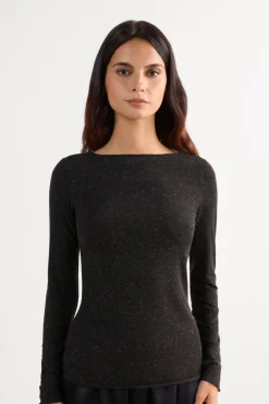 Crewneck Top in Modal Light with Cashmere Lamé