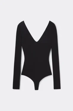 Fresh Bamboo Long Sleeve Bodysuit with Deep V-Neckline