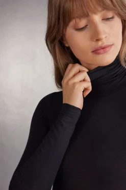 High Collar Bodysuit in Modal Ultralight with Cashmere