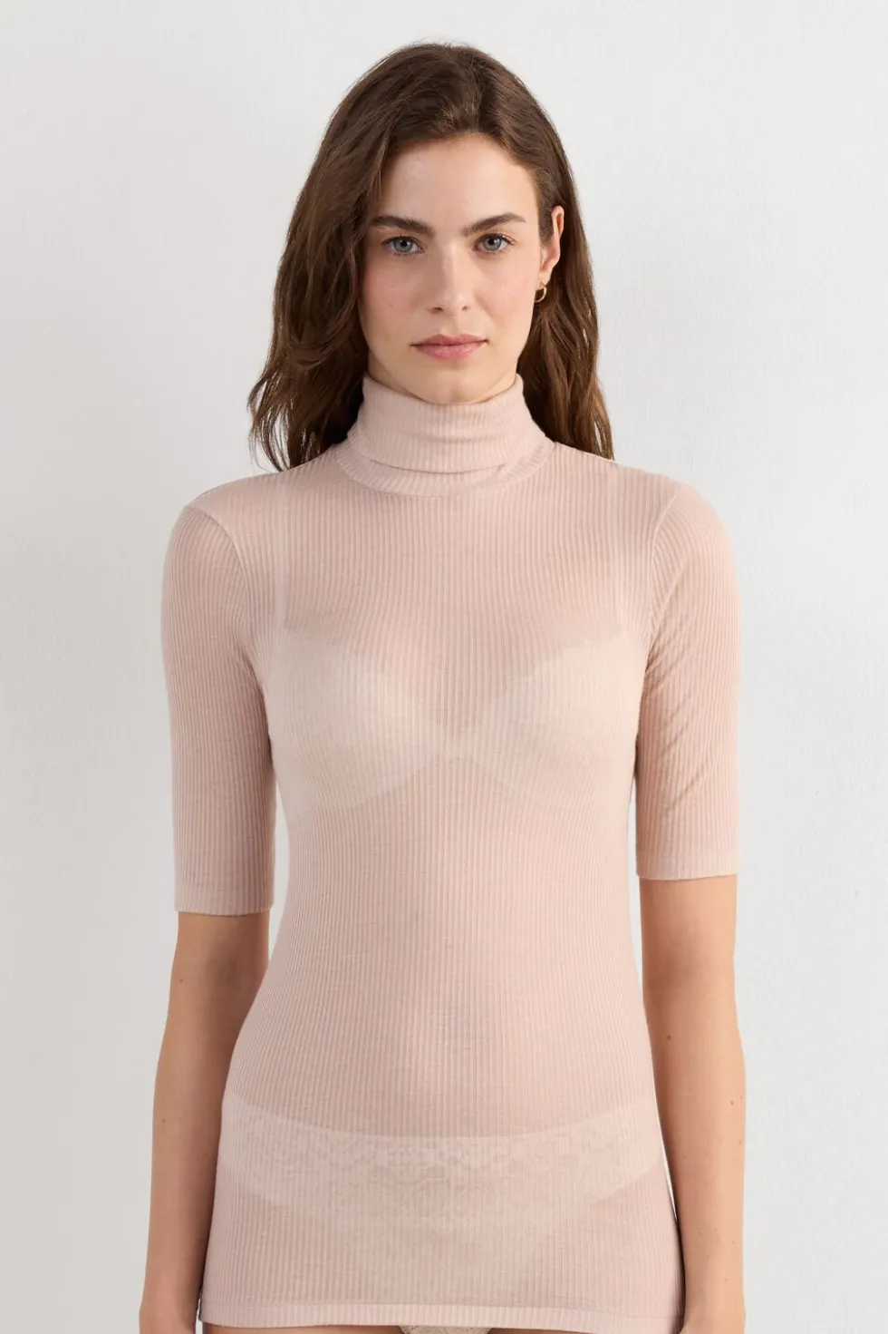High Collar Top in Ultranatural with Cashmere