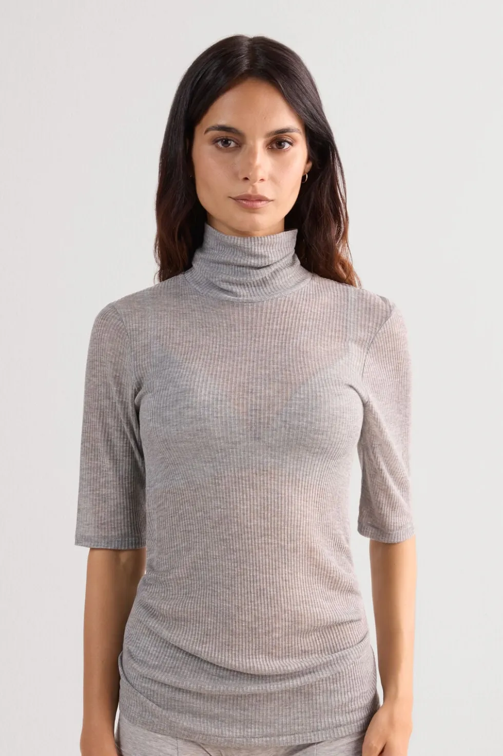 High Collar Top in Ultranatural with Cashmere