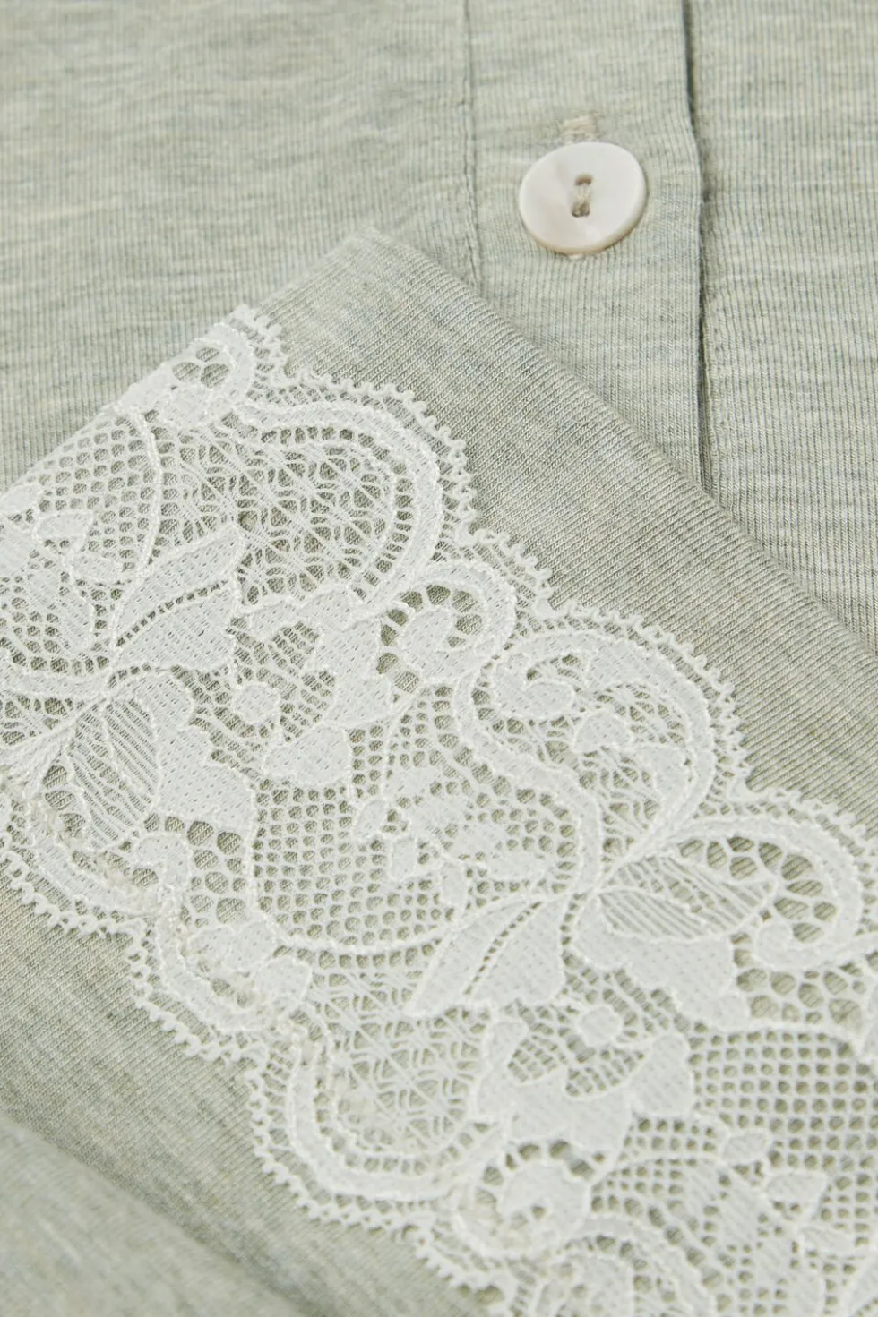 Lace Trim Button Up Full Length Pajamas in Modal