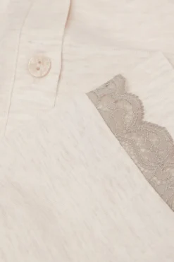 Lace Trim Button Up Full Length Pajamas in Modal
