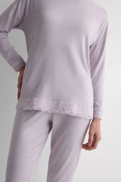 Lace Trim Full Length Pajamas in Modal