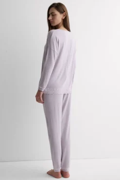 Lace Trim Full Length Pajamas in Modal