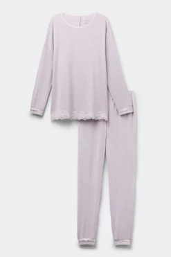 Lace Trim Full Length Pajamas in Modal