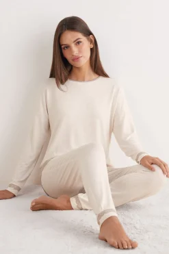 Lace Trim Full Length Pajamas in Modal