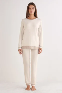 Lace Trim Full Length Pajamas in Modal