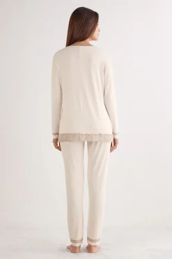 Lace Trim Full Length Pajamas in Modal