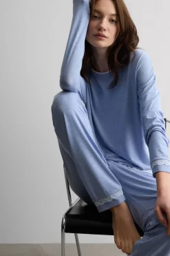 Lace Trim Full Length Pajamas in Modal