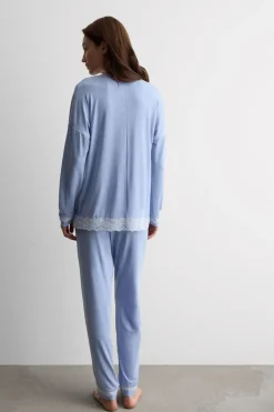 Lace Trim Full Length Pajamas in Modal
