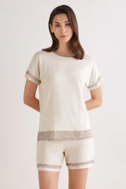 Lace Trim Short Pajamas in Modal