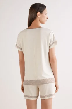 Lace Trim Short Pajamas in Modal
