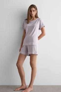 Lace Trim Short Pajamas in Modal