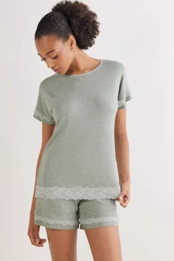 Lace Trim Short Pajamas in Modal