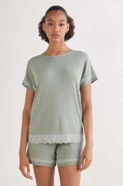 Lace Trim Short Pajamas in Modal