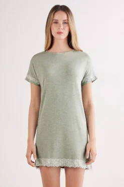 Lace Trim Short Sleeve Nightgown