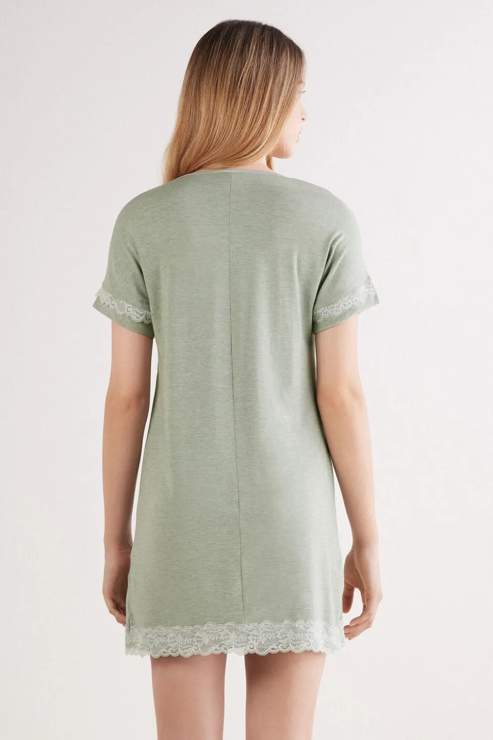 Lace Trim Short Sleeve Nightgown