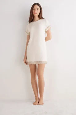 Lace Trim Short Sleeve Nightgown