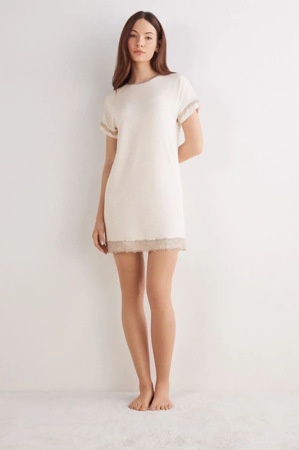 Lace Trim Short Sleeve Nightgown
