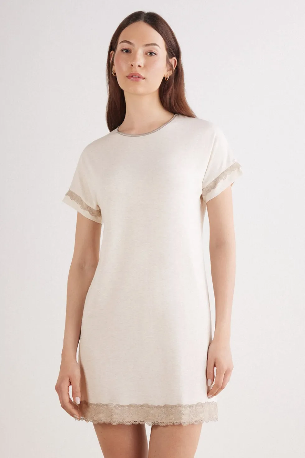 Lace Trim Short Sleeve Nightgown