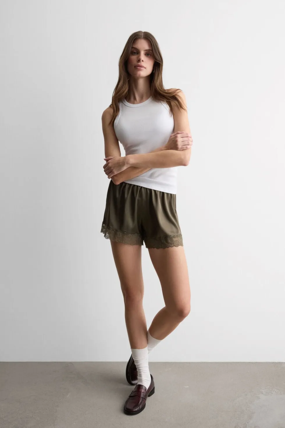 Lace Trim Silk Shorts